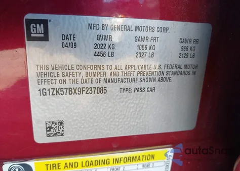 2009 Chevrolet Malibu Ltz z USA, uszkodzony, nr VIN 1G1ZK57BX9F237085